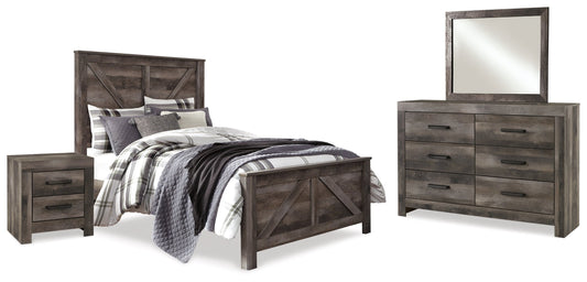 Wynnlow Gray Queen Crossbuck Panel Bedroom Set with Dresser, Mirror, and Nightstand