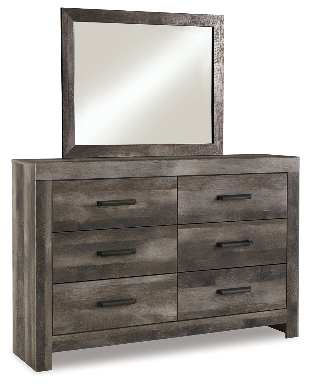 Wynnlow Gray King Panel Bedroom Set with Mirrored Dresser and Nightstand