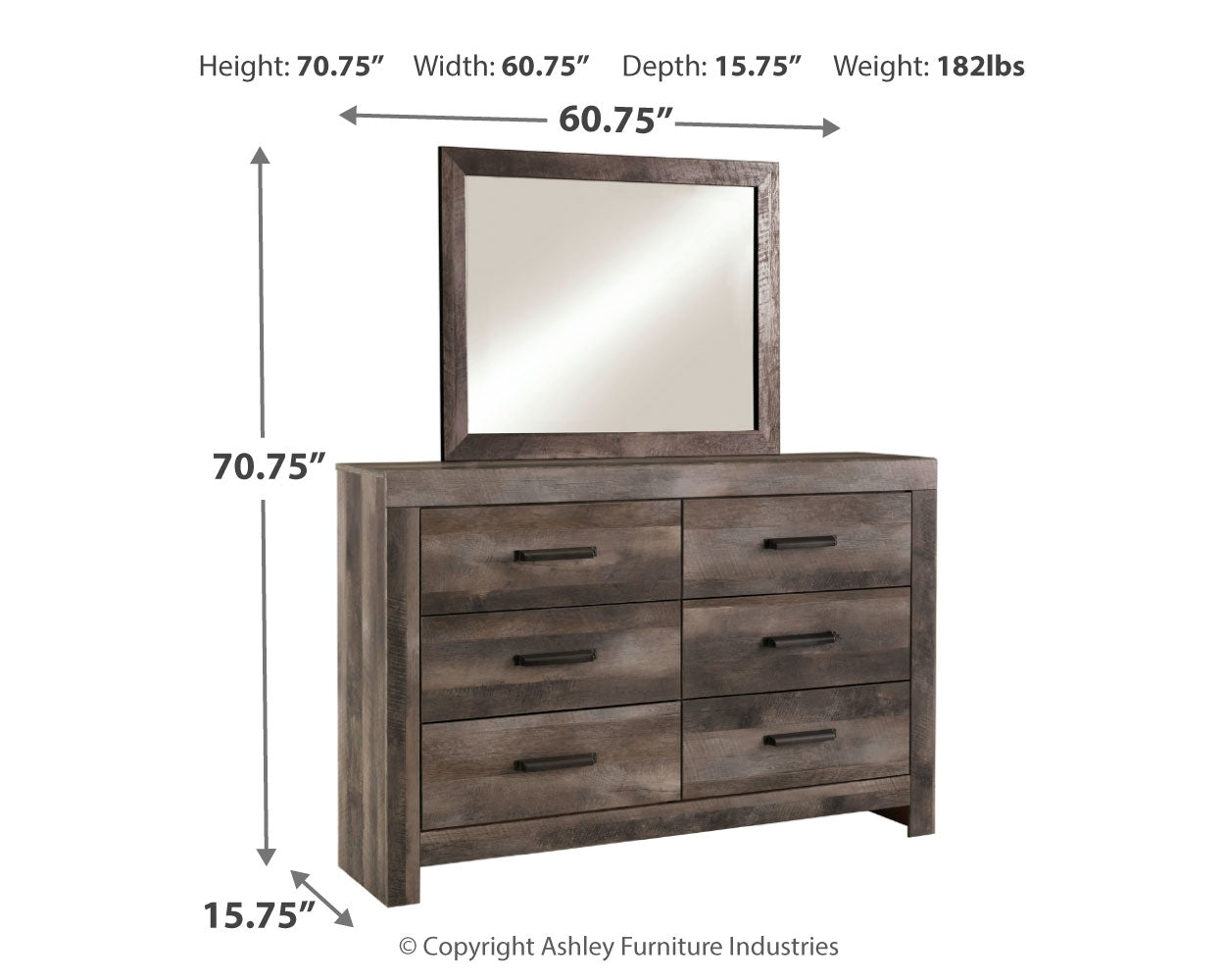 Wynnlow Gray King Crossbuck Panel Bedroom Set with Dresser, Mirror and Nightstand