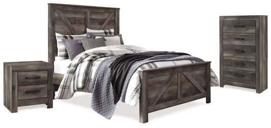 Wynnlow Gray Queen Crossbuck Panel Bedroom Set with Chest and Nightstand