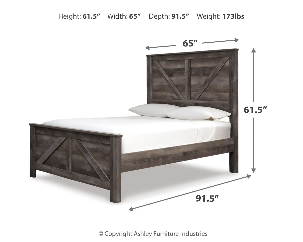 Wynnlow Gray Queen Crossbuck Panel Bedroom Set with Dresser, Mirror, and Nightstand