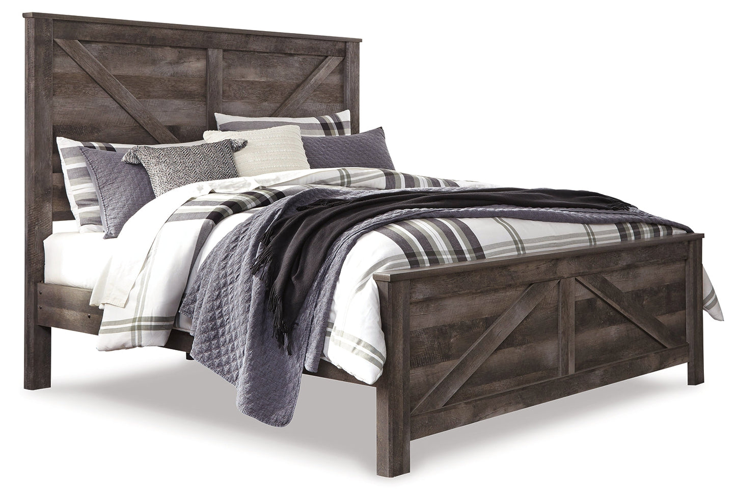 Wynnlow Gray King Crossbuck Panel Bedroom Set with Dresser, Mirror and Nightstand