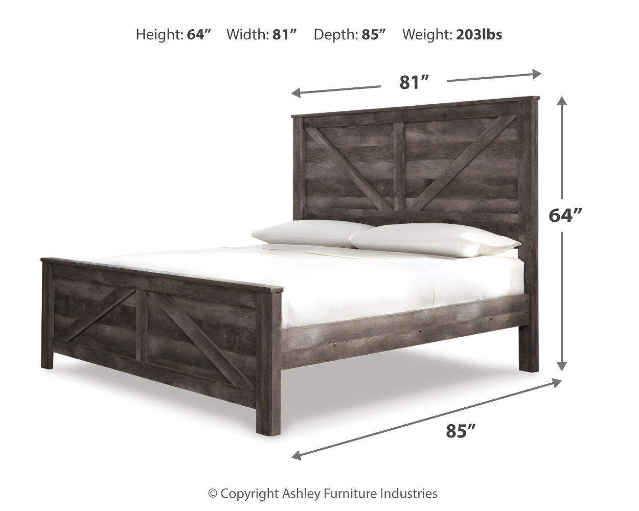 Wynnlow Gray King Crossbuck Panel Bedroom Set with Dresser, Mirror and Nightstand