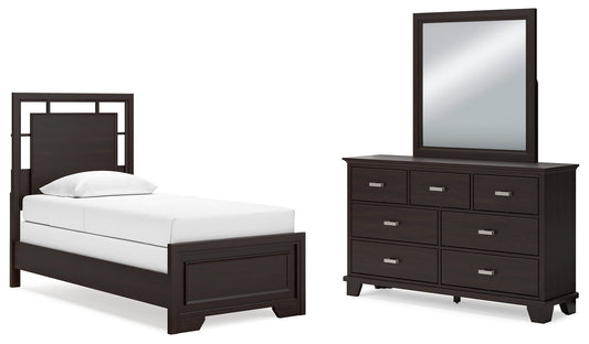 Covetown Twin Panel Bedroom Set with Dresser and Mirror