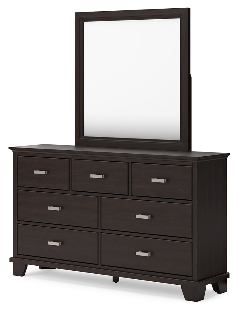 Covetown Dark Brown Dresser and Mirror