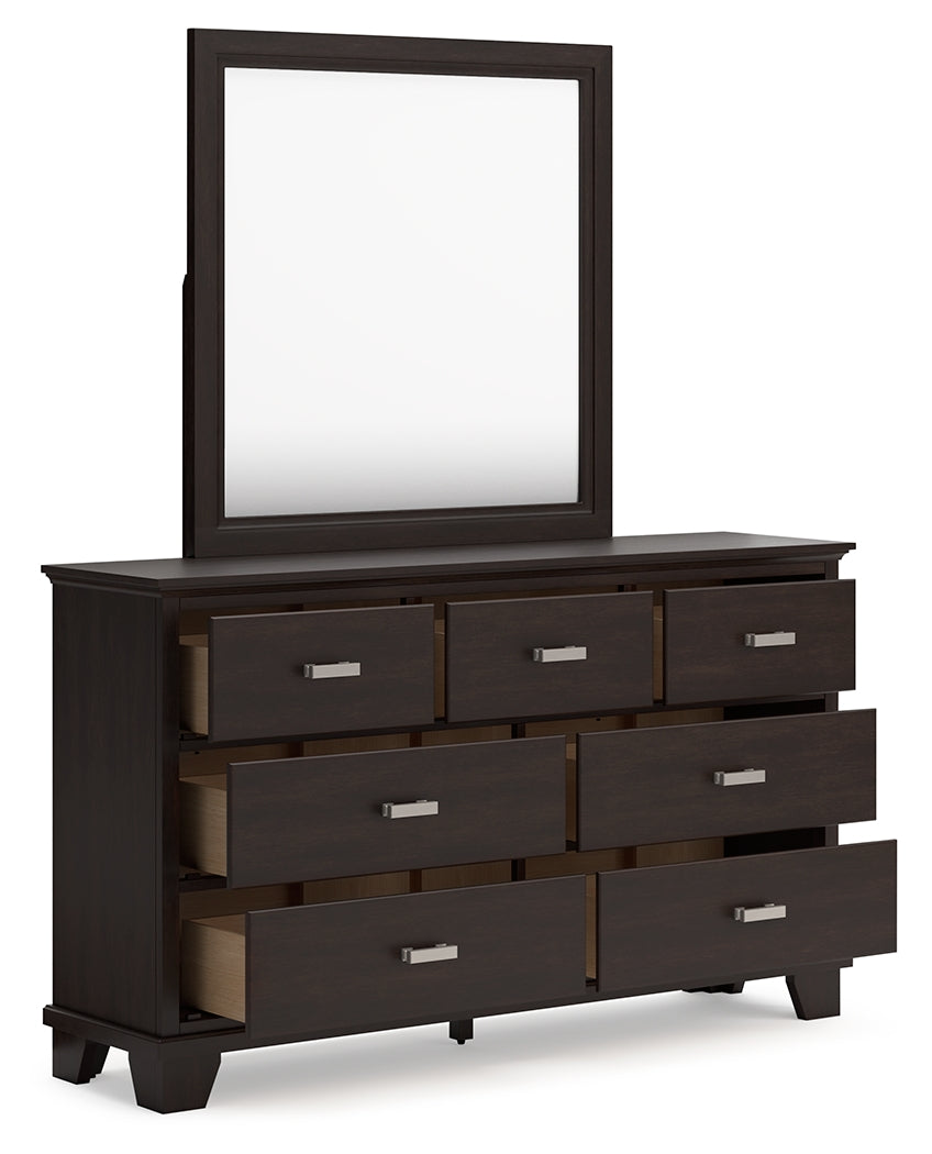 Covetown Dark Brown Dresser and Mirror