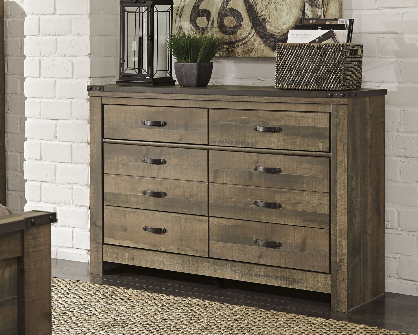 Trinell Brown Full Panel Bedroom Set with Dresser, Mirror and Nightstand