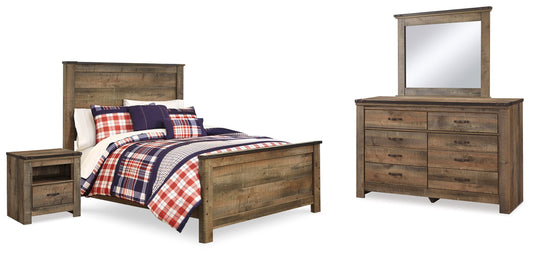 Trinell Brown Full Panel Bedroom Set with Dresser, Mirror and Nightstand