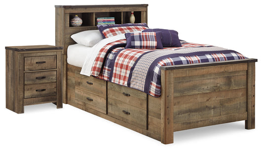 Trinell Brown Twin Panel Bedroom Set with Storage and Nightstand