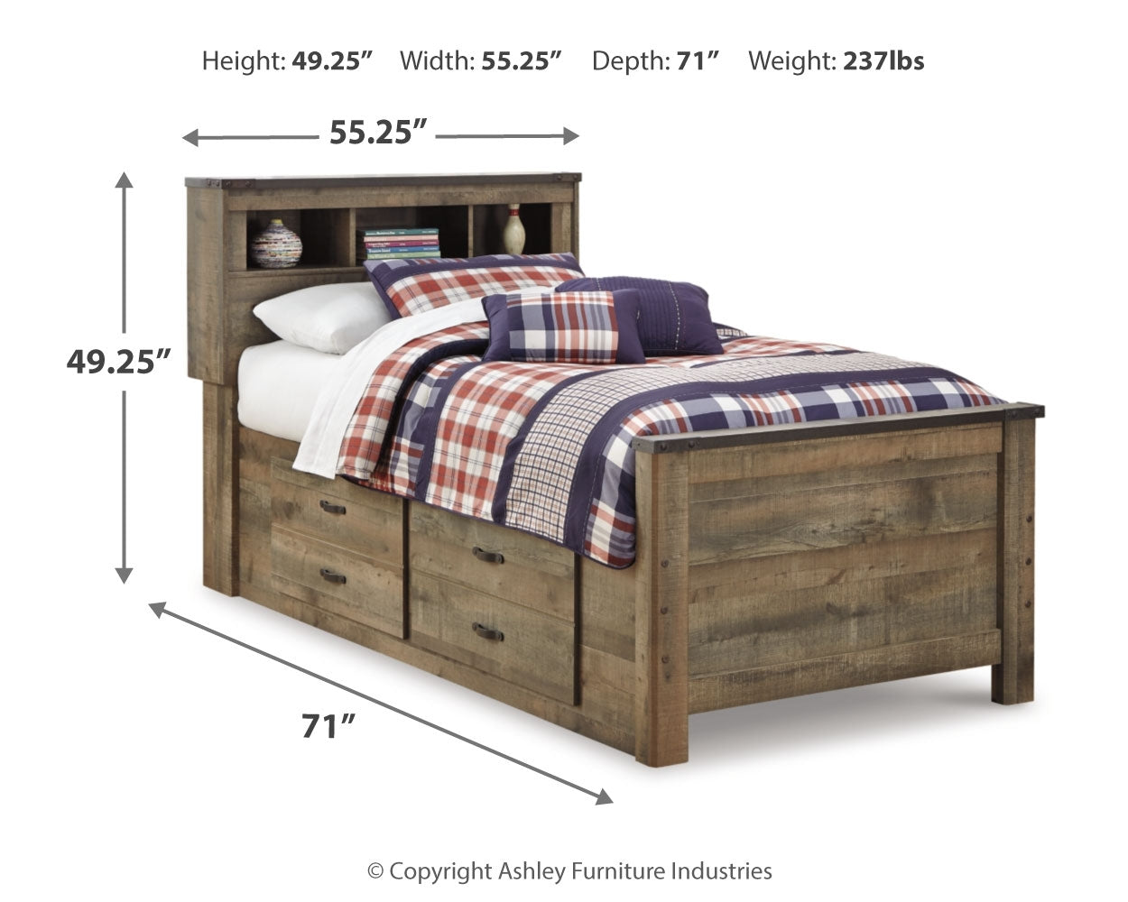 Trinell Brown Twin Panel Bedroom Set with Storage and Nightstand