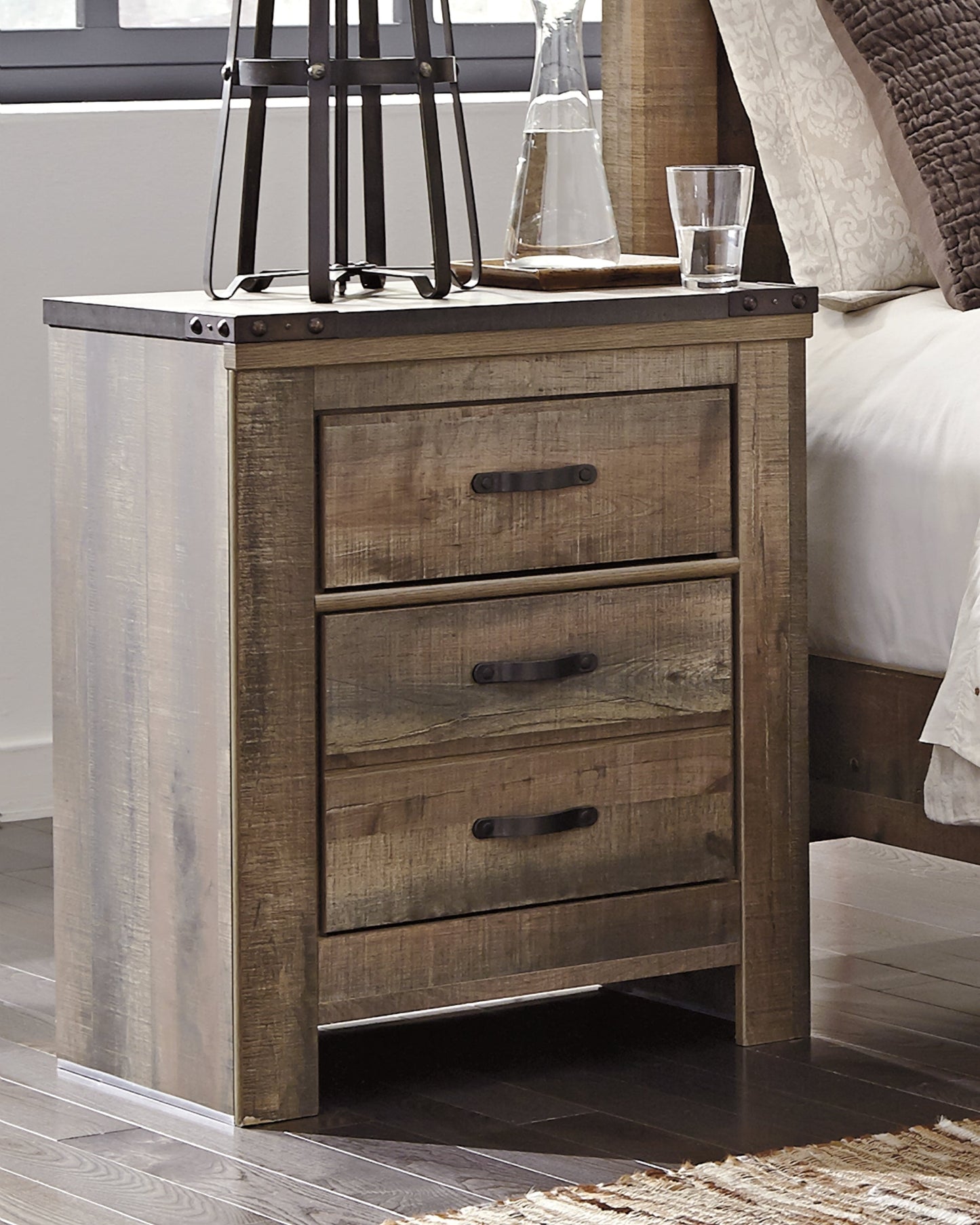 Trinell Brown Twin Panel Bedroom Set with Storage and Nightstand