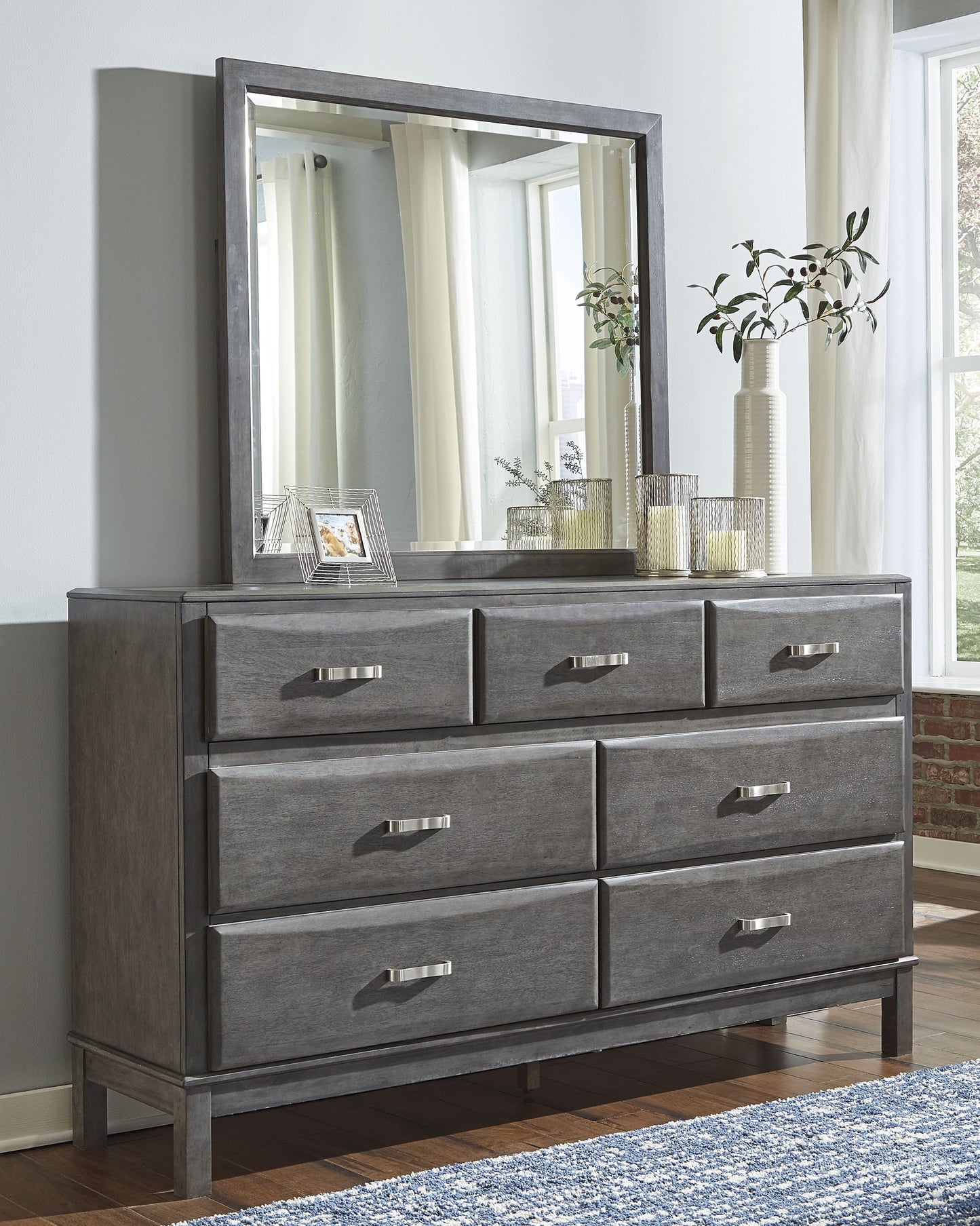 Caitbrook Gray Queen Storage Bedroom Set with Dresser, Mirror, Chest and Nightstand