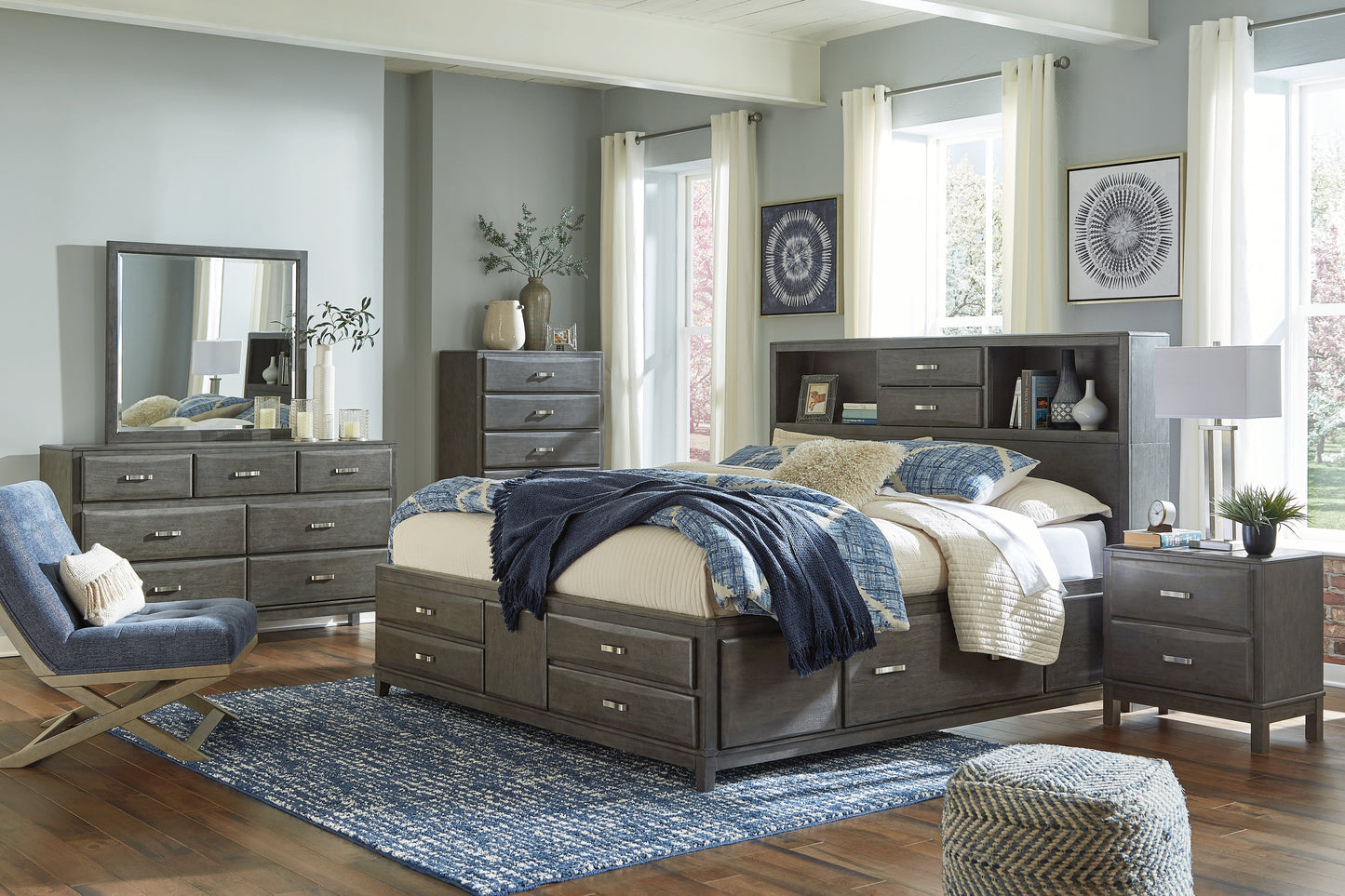 Caitbrook Gray Queen Storage Bedroom Set with Dresser and Mirror