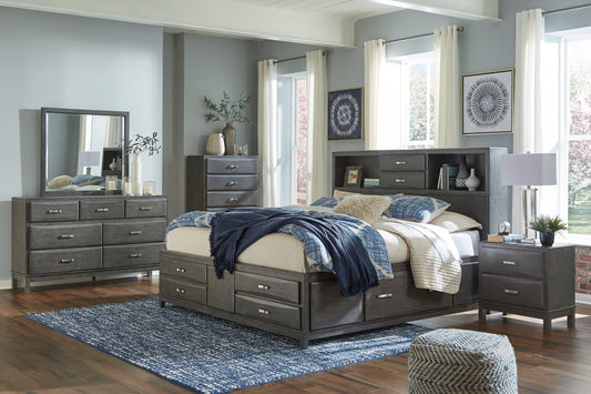 Caitbrook Gray Queen Storage Bedroom Set with Dresser, Mirror, Chest and 2 Nightstands