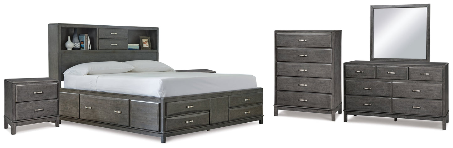 Caitbrook Gray Queen Storage Bedroom Set with Dresser, Mirror, Chest and 2 Nightstands