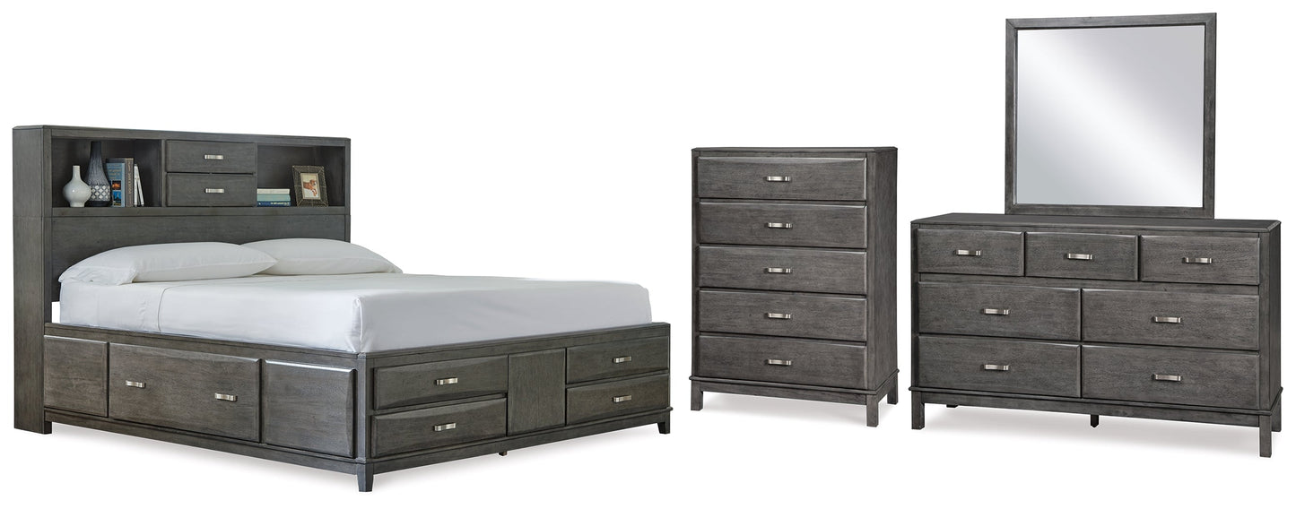 Caitbrook Gray Queen Storage Bedroom Set with Dresser, Mirror and Chest