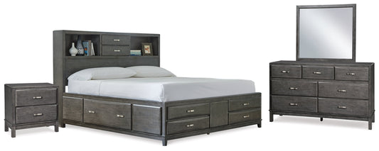 Caitbrook Gray Queen Storage Bedroom Set with Dresser, Mirror and Nightstand