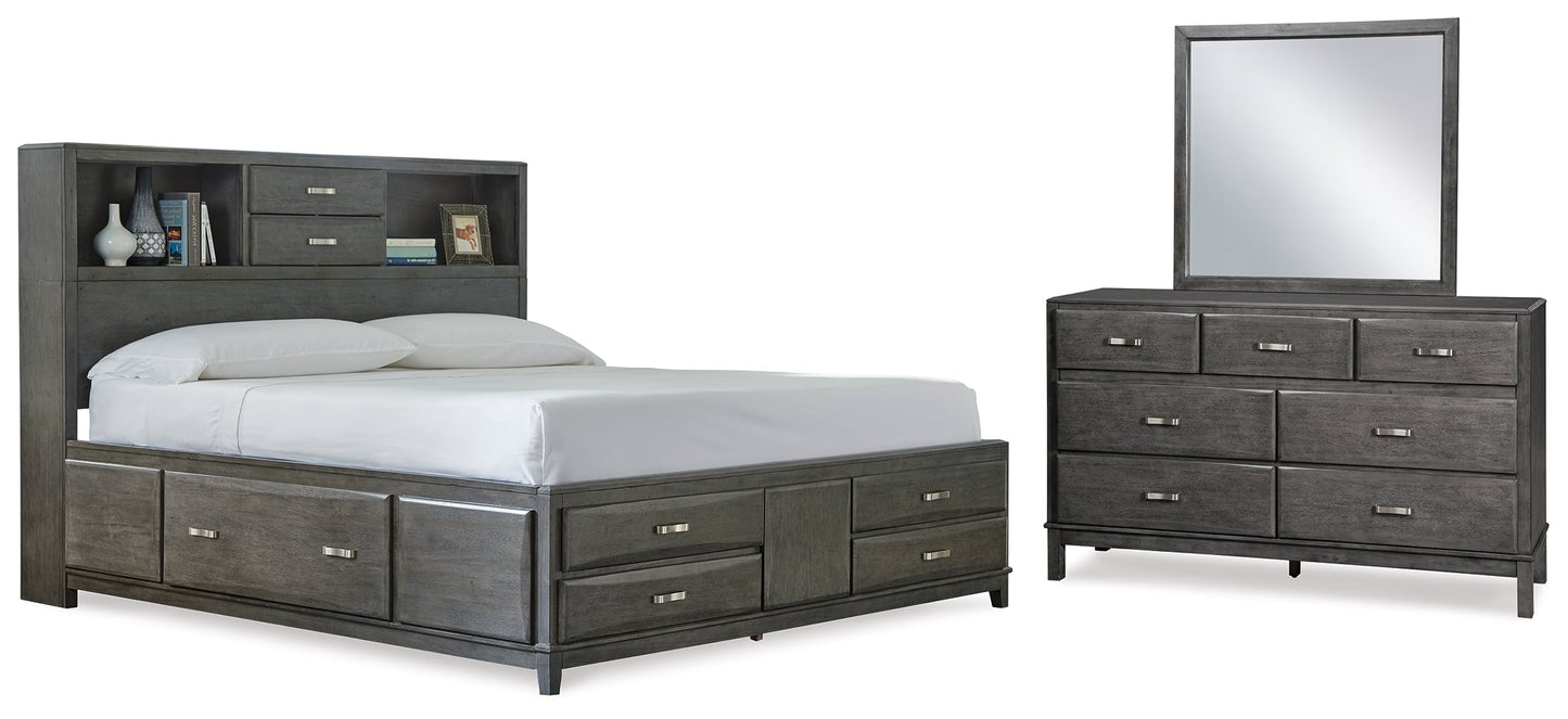 Caitbrook Gray Queen Storage Bedroom Set with Dresser and Mirror