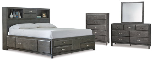 Caitbrook Gray California King Storage Bedroom Set with Dresser, Mirror and Chest