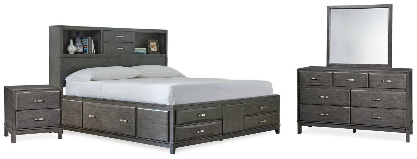 Caitbrook Gray California King Storage Bedroom Set with Dresser, Mirror, and Nighstand