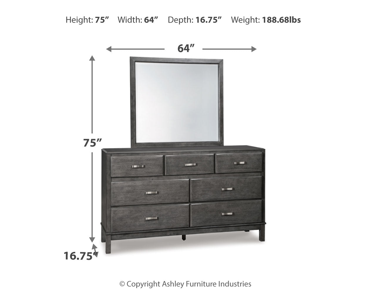 Caitbrook Gray Queen Storage Bedroom Set with Dresser, Mirror, Chest and 2 Nightstands