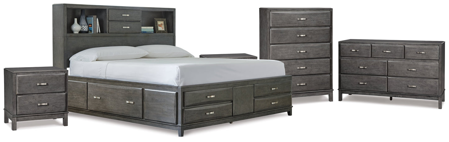 Caitbrook Gray King Storage Bedroom Set with Dresser, Chest and 2 Nightstands