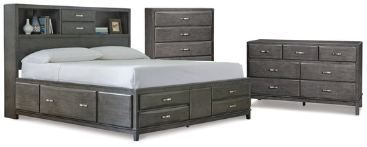 Caitbrook Gray Queen Storage Bedroom Set with Dresser and Chest