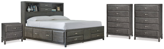 Caitbrook Gray Queen Storage Bedroom Set with 2 Chests and 2 Nightstands