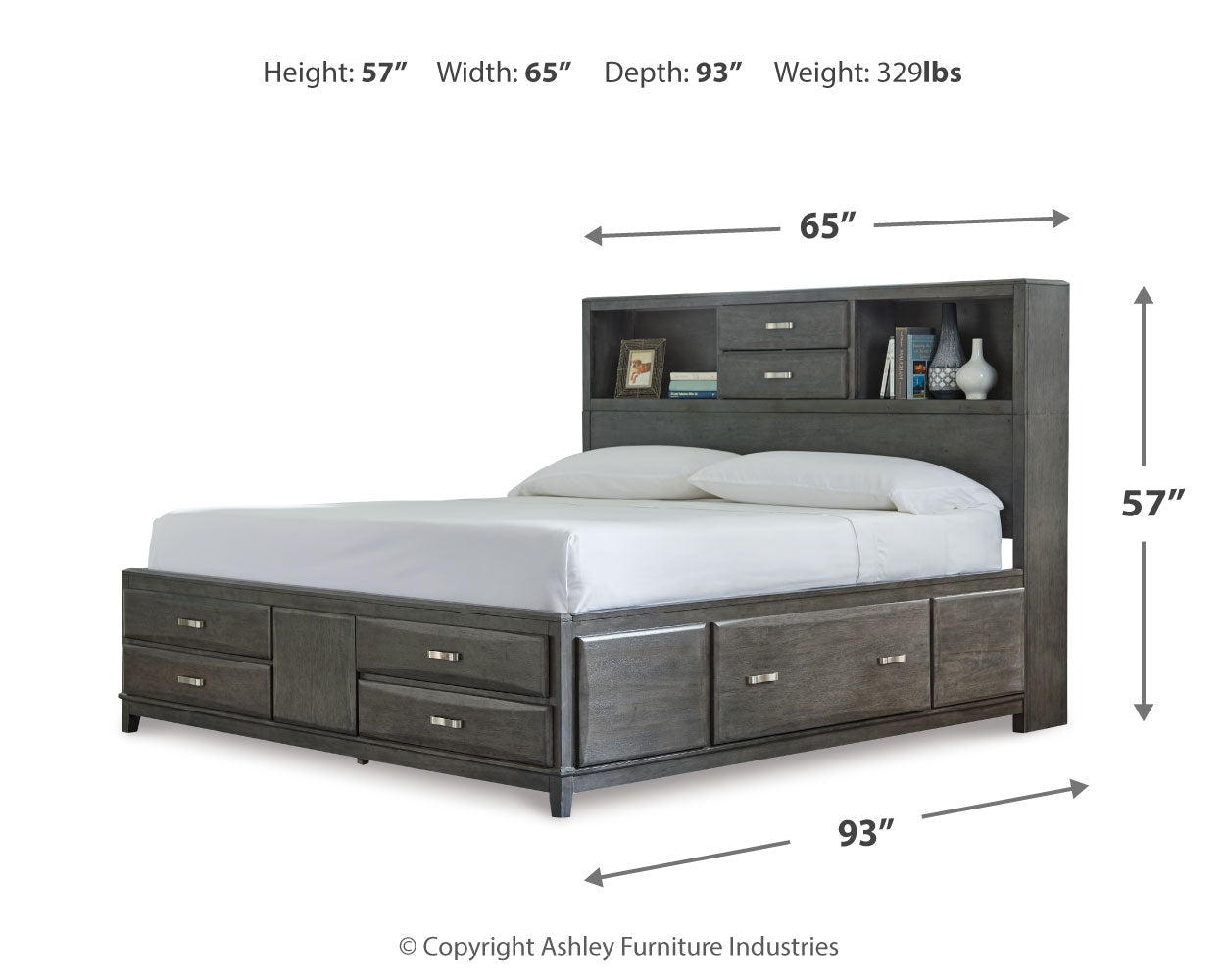 Caitbrook Gray Queen Storage Bedroom Set with Dresser, Mirror, Chest and 2 Nightstands