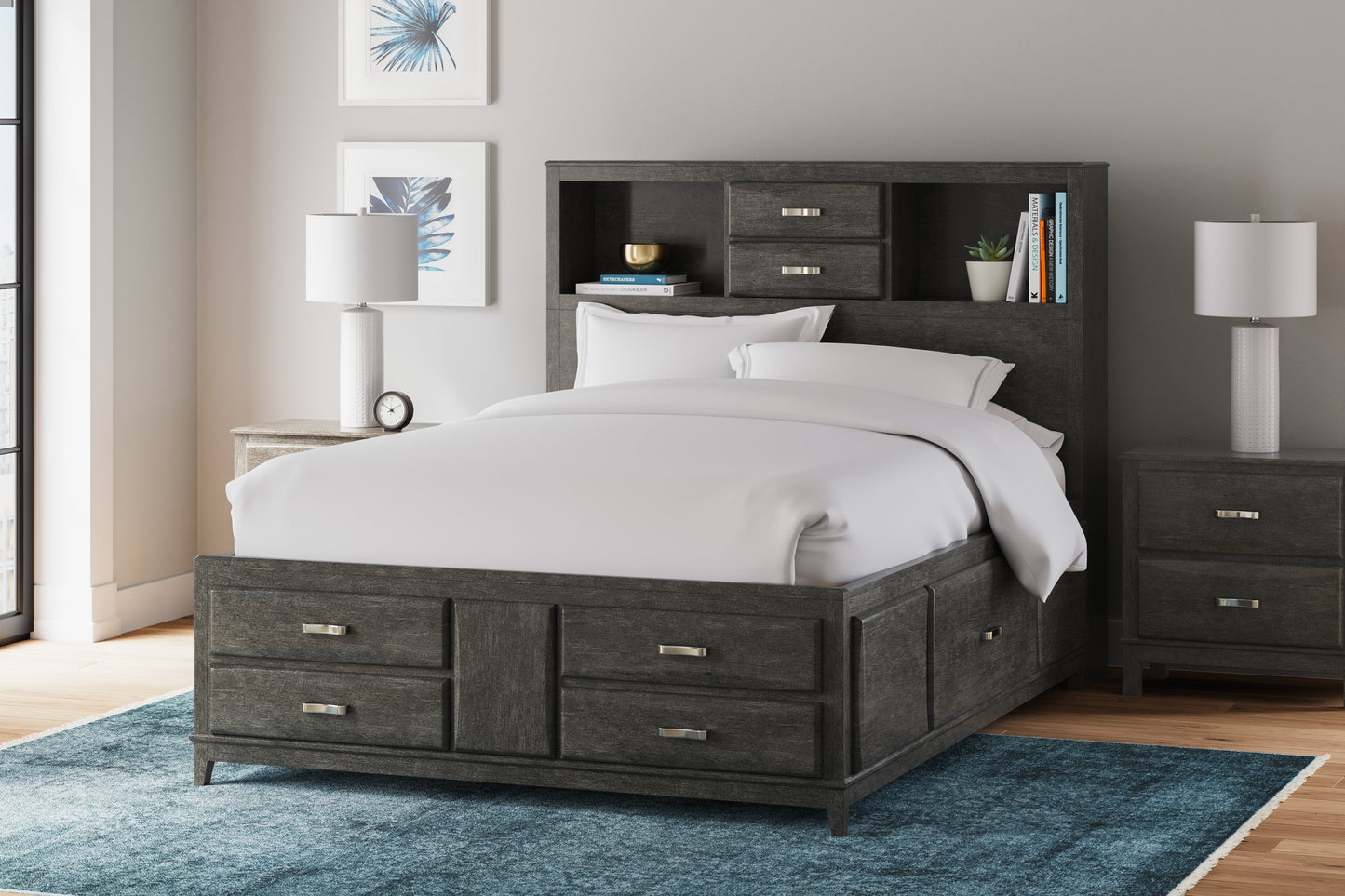 Caitbrook Gray Queen Storage Bedroom Set with Dresser, Mirror, Chest and Nightstand