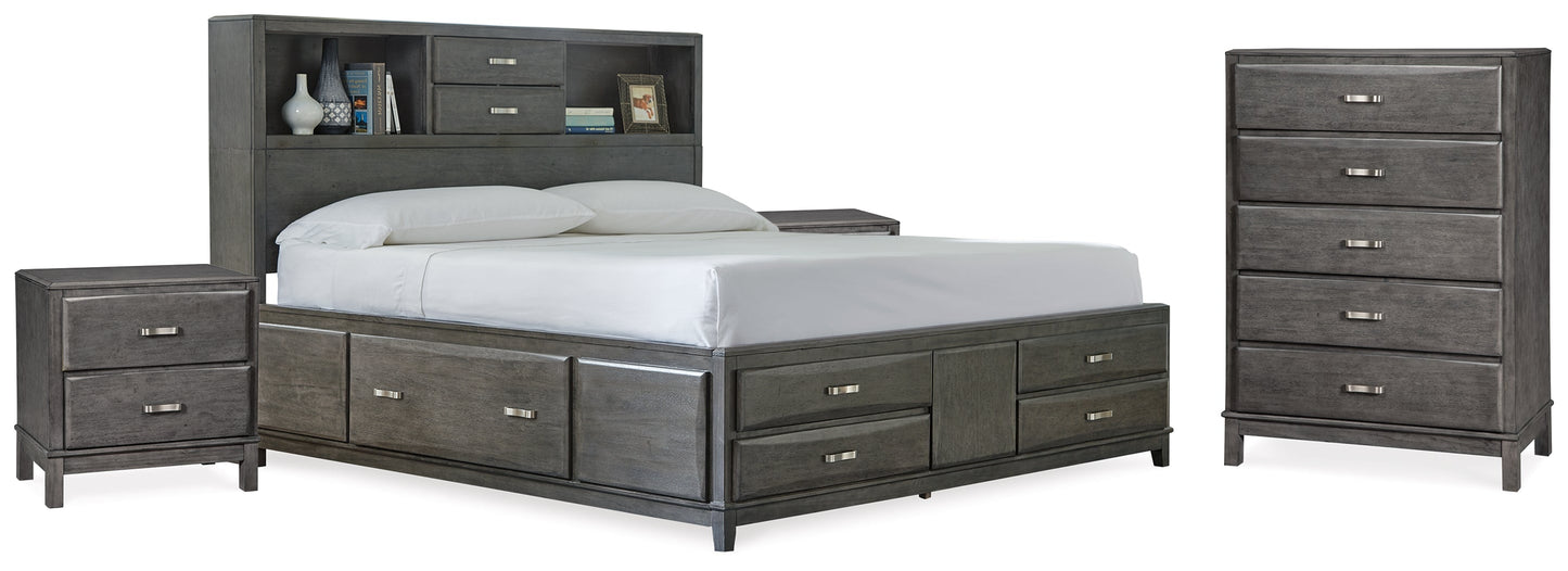 Caitbrook Gray King Storage Bedroom Set with Chest and 2 Nightstands