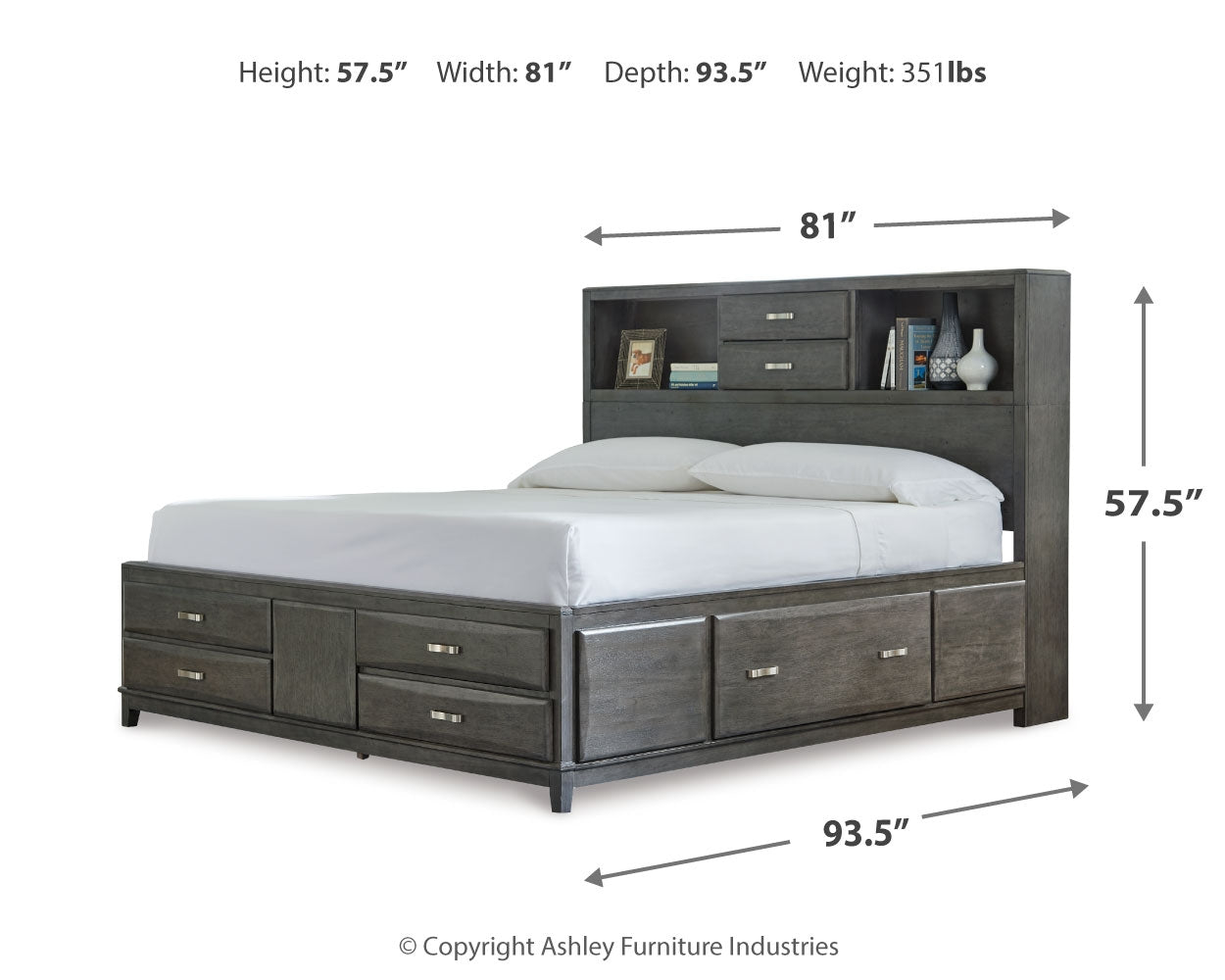 Caitbrook Gray King Storage Bedroom Set with Dresser, Mirror, Chest and 2 Nightstands