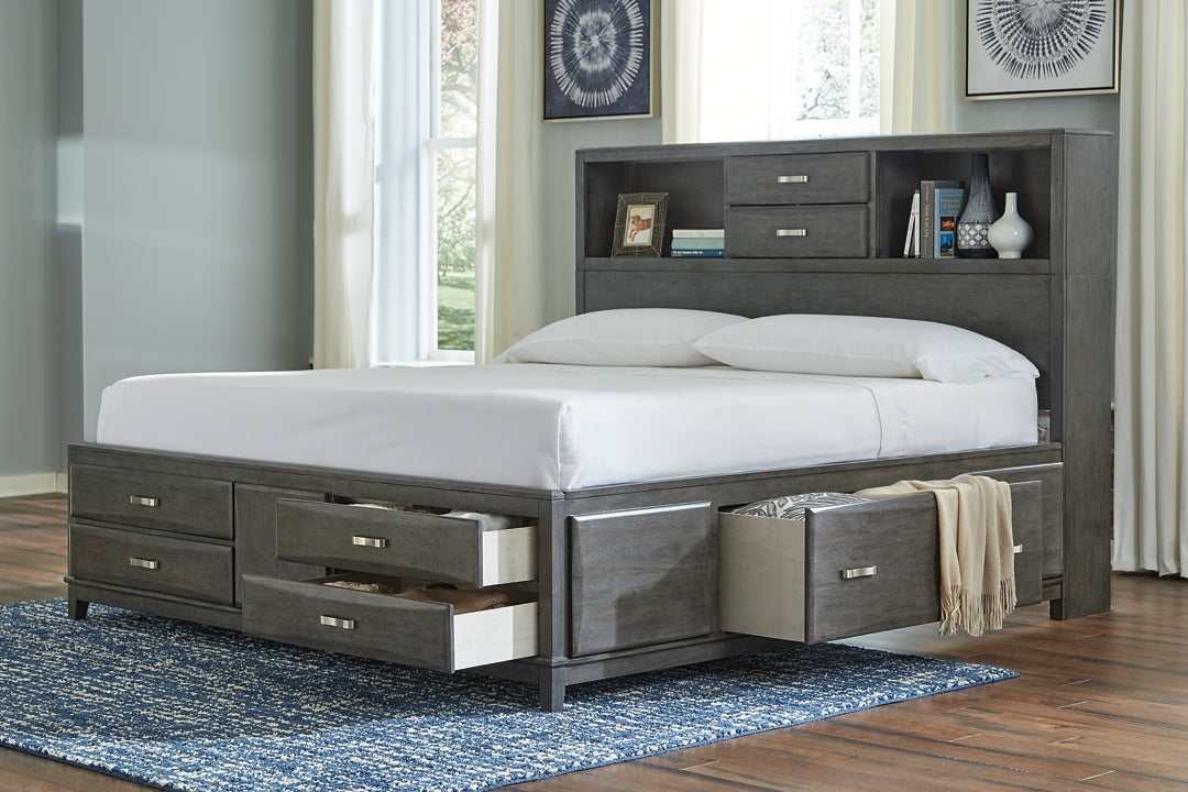 Caitbrook Gray King Storage Bed w/ 8 Drawers