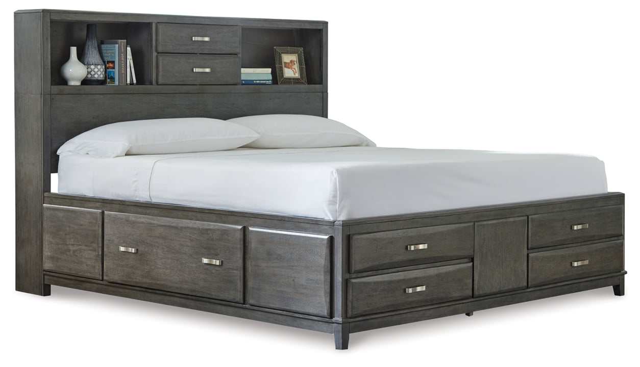 Caitbrook Gray Queen Storage Bed w/ 8 Drawers