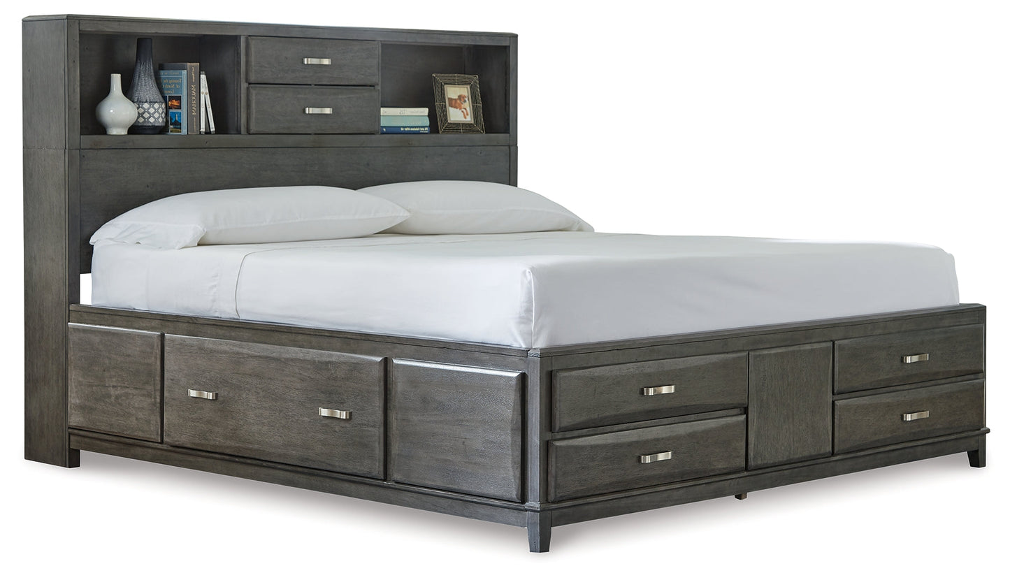 Caitbrook Gray Queen Storage Bedroom Set with Dresser, Mirror, Chest and Nightstand