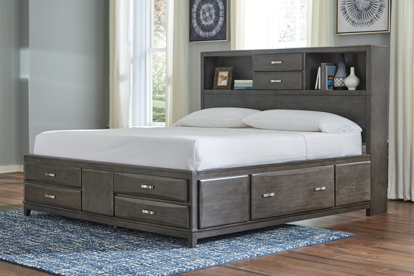 Caitbrook Gray Queen Storage Bedroom Set with Dresser, Mirror, Chest and Nightstand