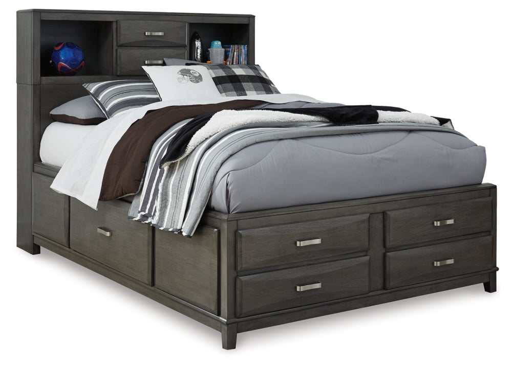 Caitbrook Gray Full Storage Bed w/ 7 Drawers