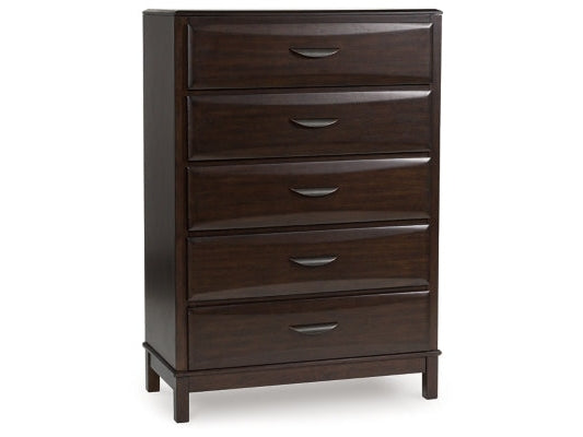 Vanmore Dark Brown Five Drawer Chest - Ornate Home