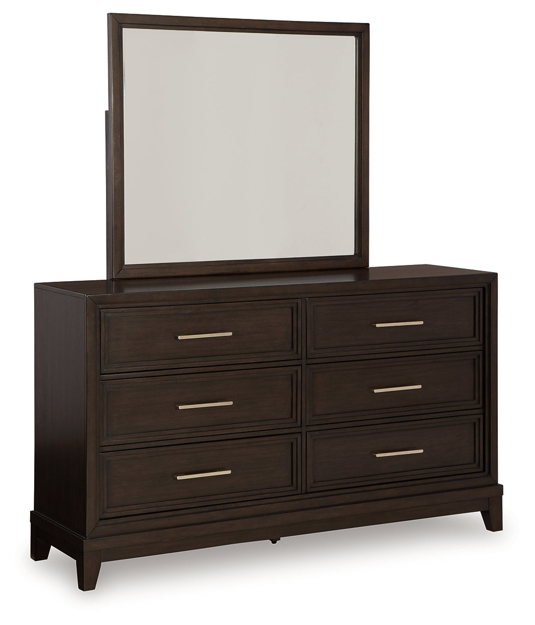 Neymorton Queen Upholstered Panel Bedroom Set with Dresser and Mirror