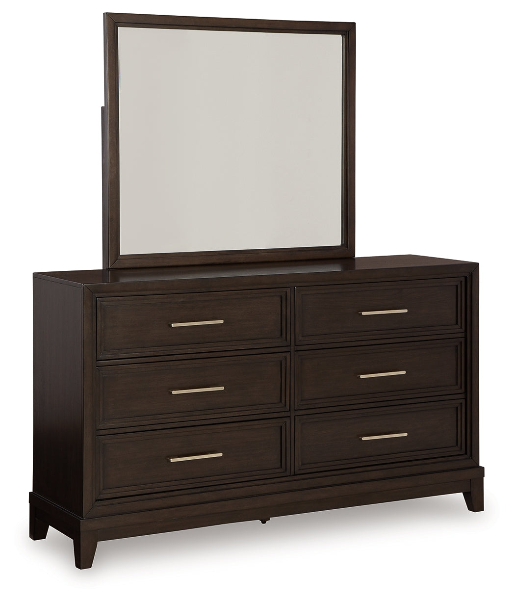 Neymorton California King Upholstered Panel Bedroom Set with Dresser and Mirror