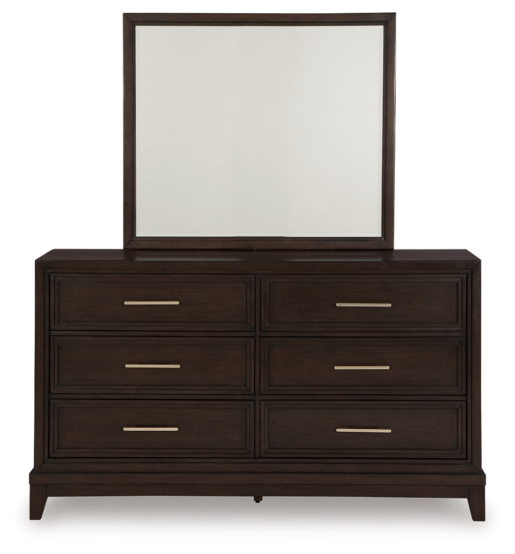 Neymorton California King Upholstered Panel Bedroom Set with Dresser and Mirror