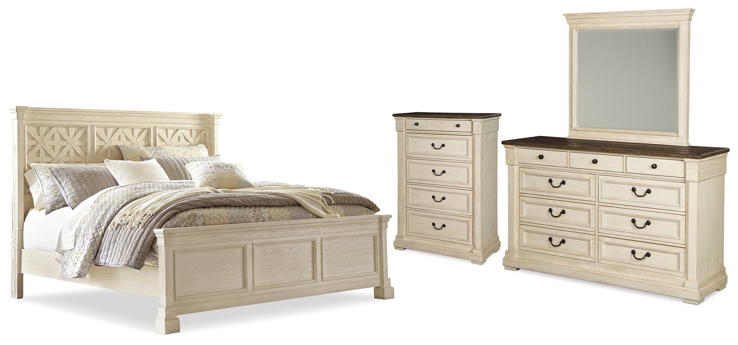 Bolanburg White California King Panel Bedroom Set with Dresser, Mirror and Chest