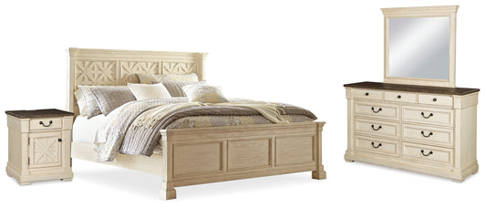 Bolanburg White King Panel Bedroom Set with Dresser, Mirror, and Nightstand