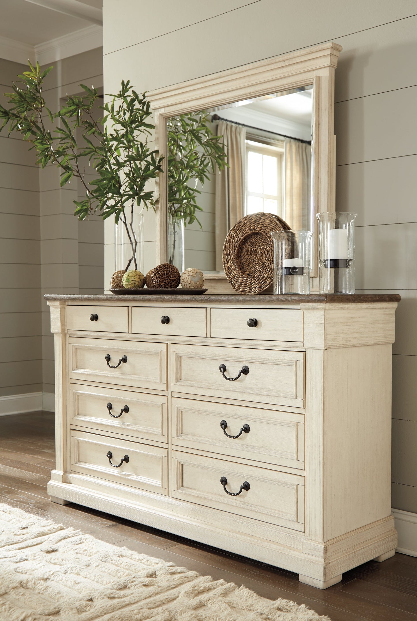 Bolanburg White Queen Panel Bedroom Set with Dresser, Mirror, and Nightstand