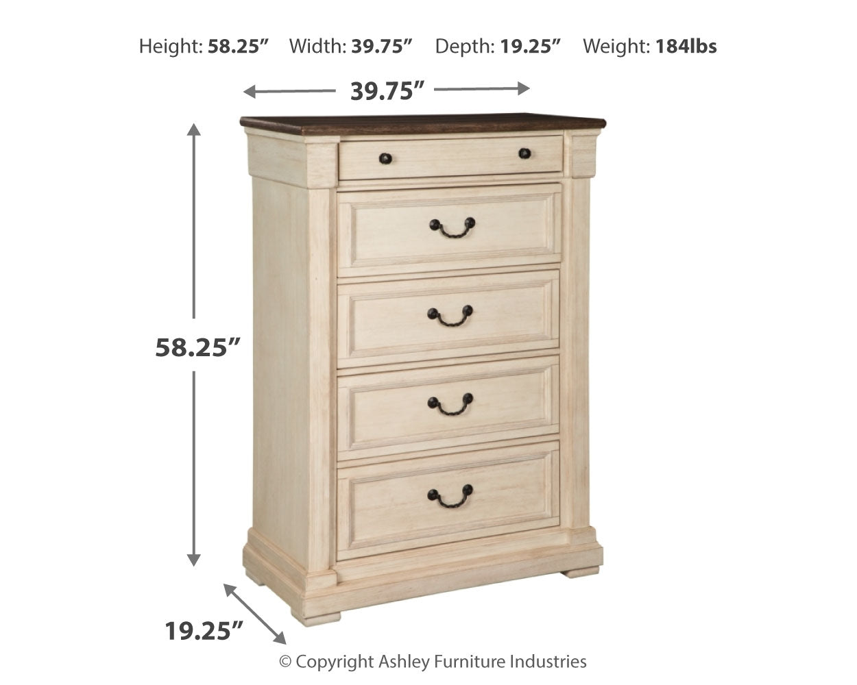 Bolanburg White California King Panel Bedroom Set with Dresser, Mirror and Chest