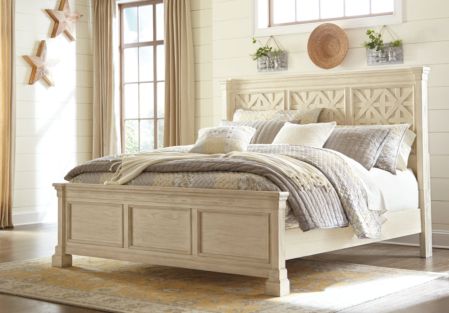 Bolanburg White King Panel Bedroom Set with Dresser, Mirror, and Nightstand