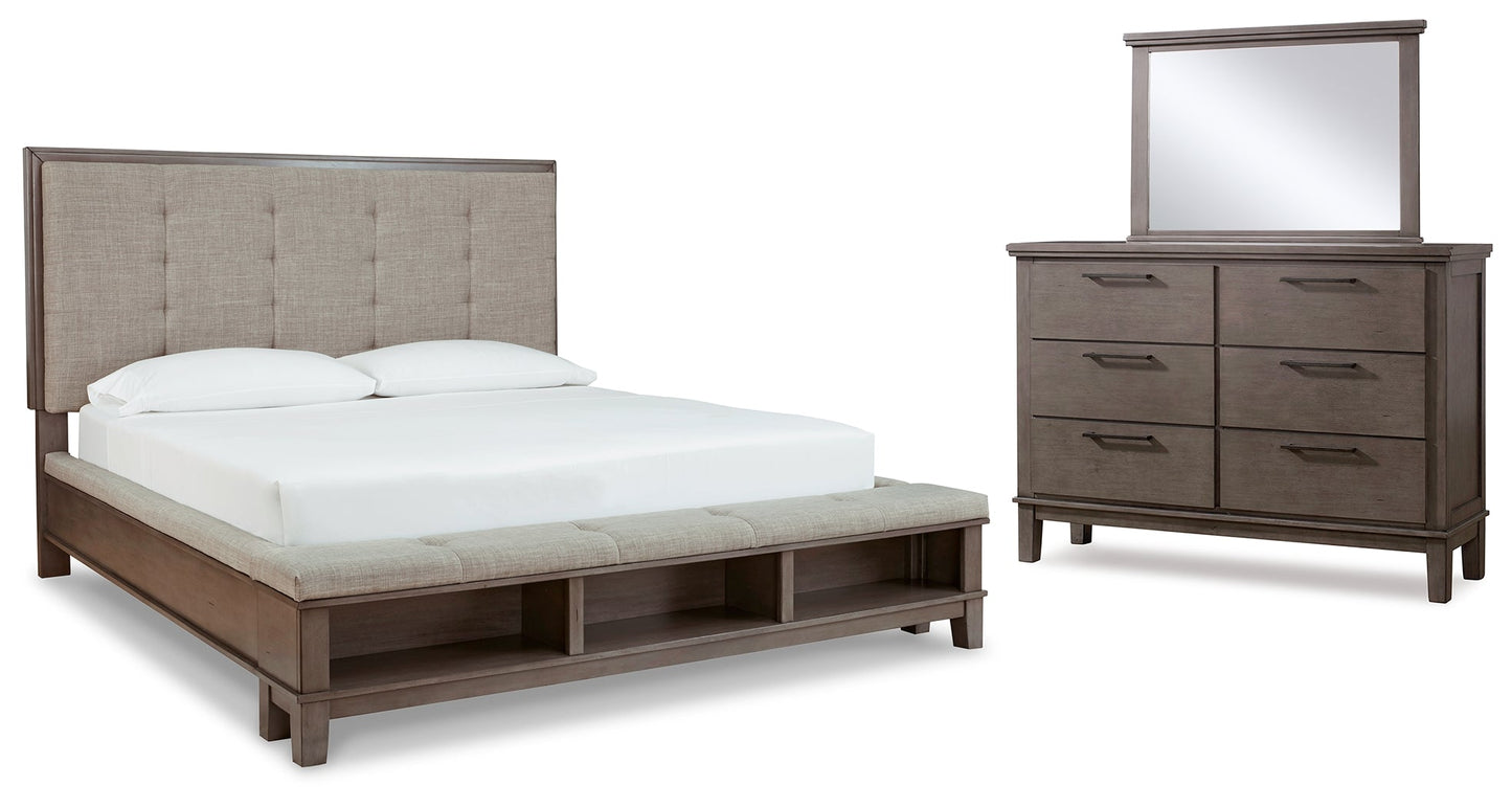 Hallanden King Panel Bedroom Set with Storage, Dresser and Mirror