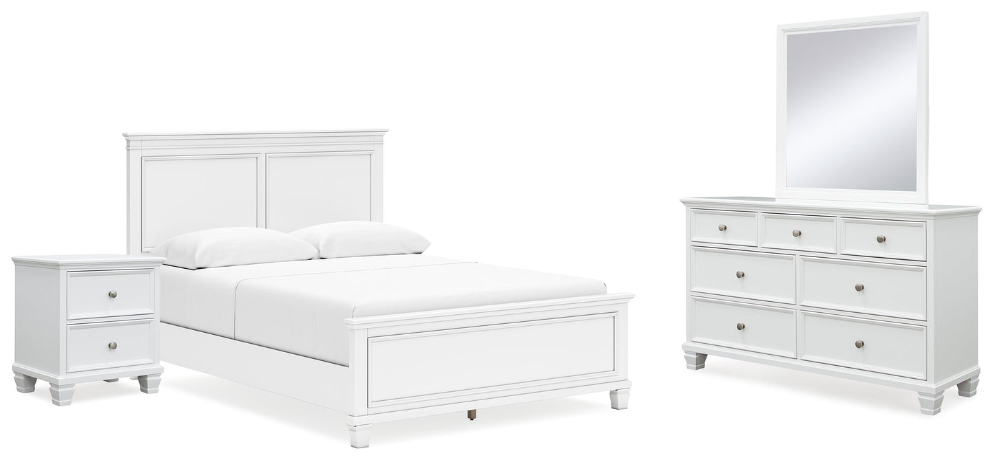 Fortman White Queen Panel Bedroom Set with Dresser, Mirror and Nightstand