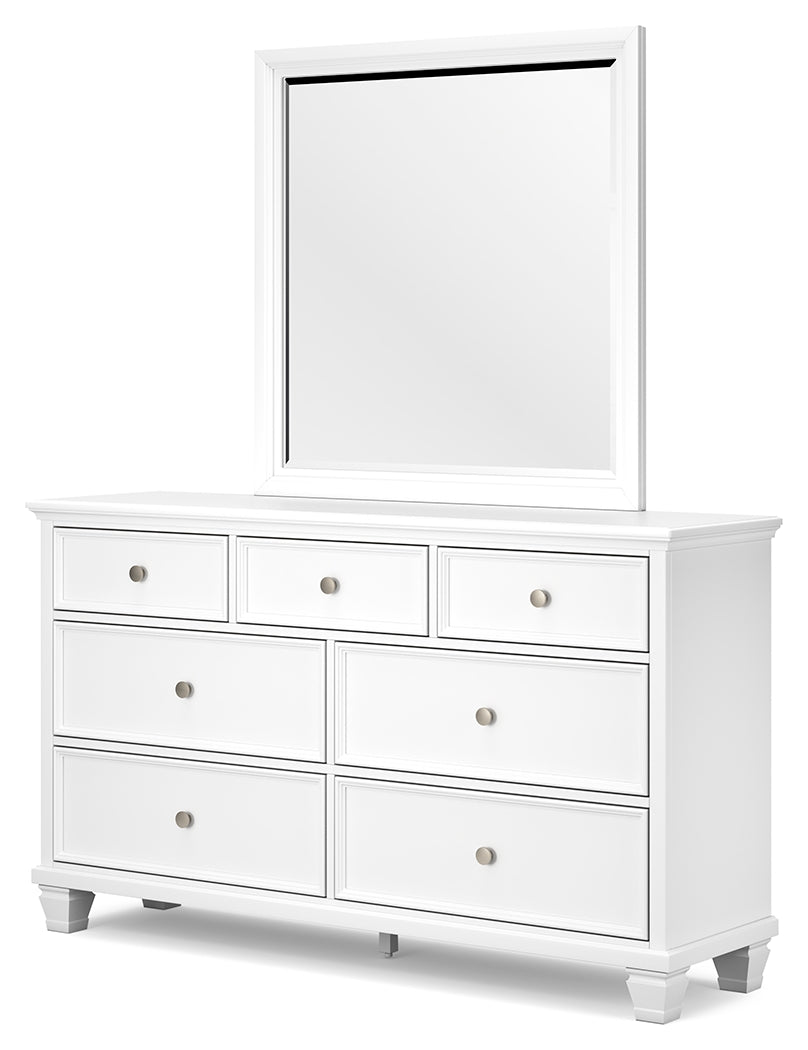 Fortman White Queen Panel Bedroom Set with Dresser, Mirror and Nightstand