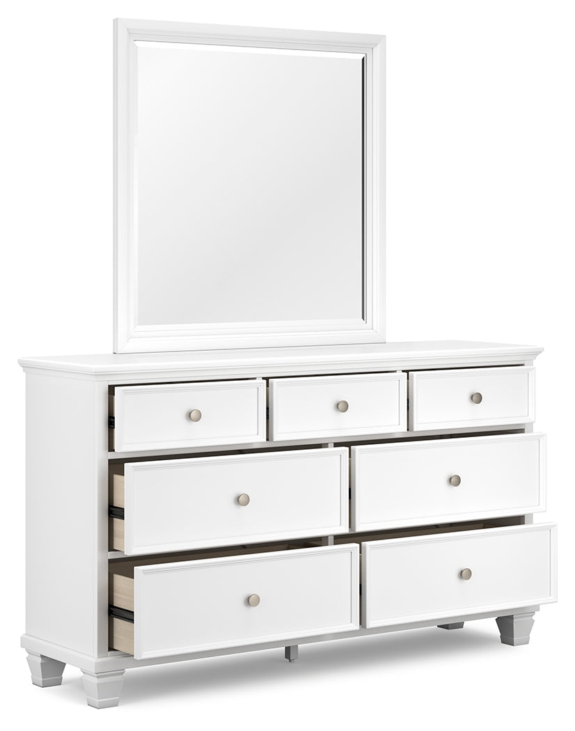 Fortman White Queen Panel Bedroom Set with Dresser, Mirror and Nightstand